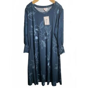 LuLaRoe Dress Women's Medium Blue Floral Long Puff Sleeve Winter Holiday New NWT
